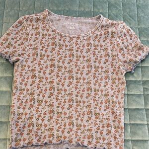 American Eagle Outfitters Women's Floral Tee - Gray and Brown